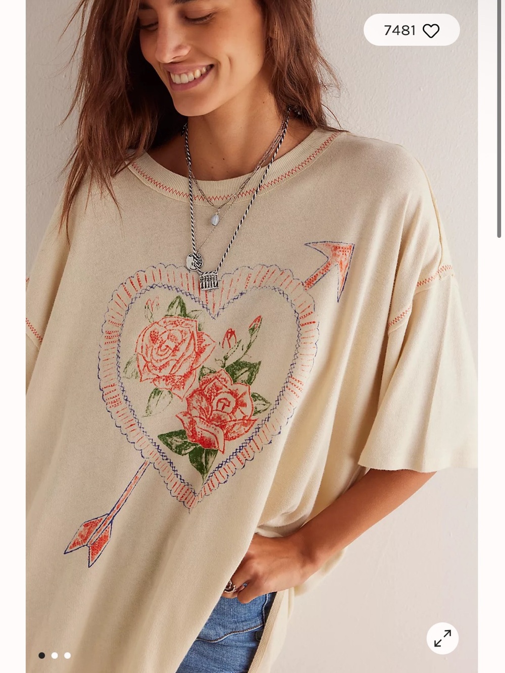 We The Free Love Rose Graphic Tee Size Large Ivory